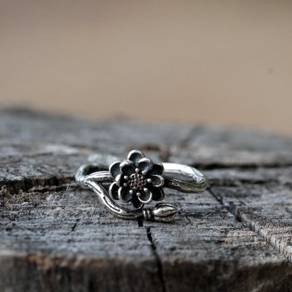 Antique Sterling Silver Lotus Flower Ring Cute - Picture 7 of 9